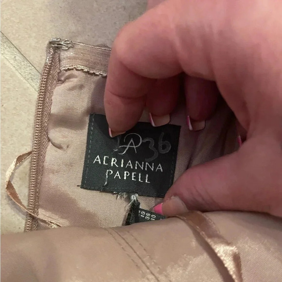 - ADRIANNA PAPELL BLUSH FOILED METALLIC DOT DRAPED STRAPLESS GOWN SZ 6 - Picture 6 of 16